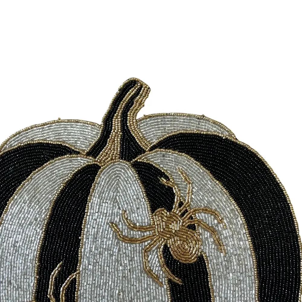 Christian Siriano Halloween Pumpkin w/ Spiders Beaded Placemat Charger 14in NEW